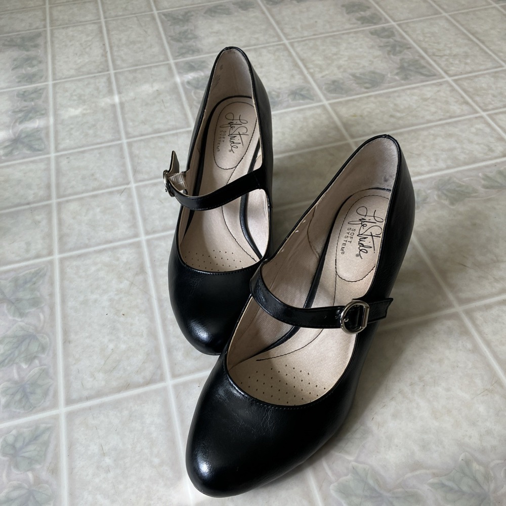 Life Stride Black Pandora 8 W Mary Jane Heels Retro Fashion 50's Soft System